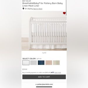 SOLD Pottery Barn Baby Breathable Baby Linen Mesh Liner